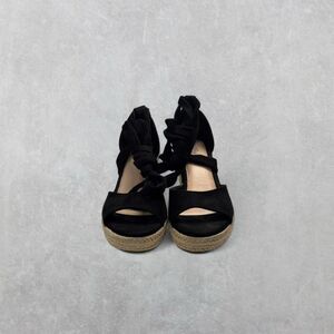 Vepose New York Black Suede Strappy Open Toe Espadrilles